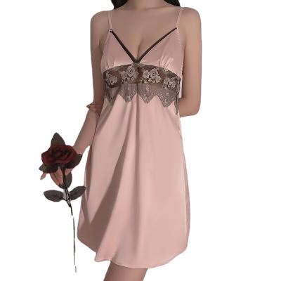 China BOSMAY Design Women's QUICK DRY Warm Silk Nightgowns Slip Dress Satin Lace Sleepwear Valentines Day Sexy Lounge Wear Valentines Day Gift for sale