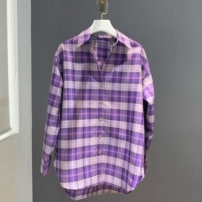 China Anti-wrinkle HOME 21 Spring New Product Early Sweden Niche | Fabric Profile Check Shirt Purple Yarn-Dye Female for sale