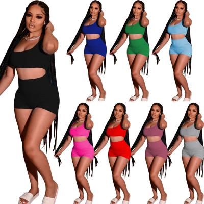 China Women Casual New 2021 Casual 2 Piece Set Jogger Suit Tank Top Shorts Two Piece Pants Set Summer for sale