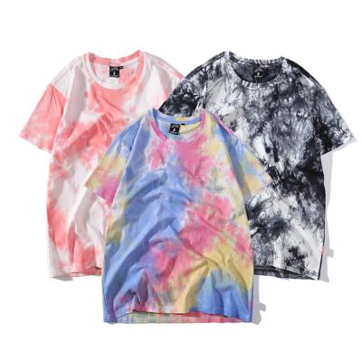 China 2021 new arrivals summer anti-shrink shorts sleeve men's unisex t-shirts women's unisex t-shirts women's loose tie dye couple vintage cotton casual T-shirts for sale