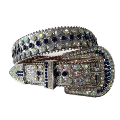 China ALLOY Oversized Glittle Silver With Blue And Colored Rhinestone Simon Belts Bling BB Men's Faux Stone Belt for sale