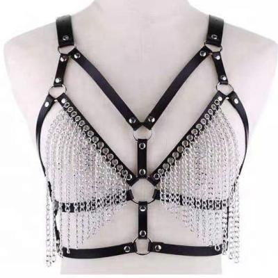 China 2020 Leisure Style Factory Direct Selling Hot Designer Belts Black Faux Leather Body Chains Body Harness F20822 for sale