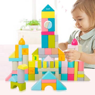 China MODEL TOY 86pcs Custom Creative Irregular Shape Funny Stacking Wooden Toy Building Blocks Set for sale