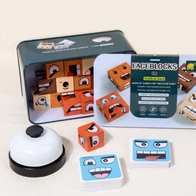 China Educational Toy New Wooden Face Changing Cube Blocks for Children Truth or Dare Emoticon Blocks Against Game Toys for sale