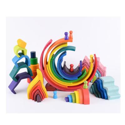 China Eco-friengly Educational Toys Colorful Montessori Wooden Stacker Toy for sale