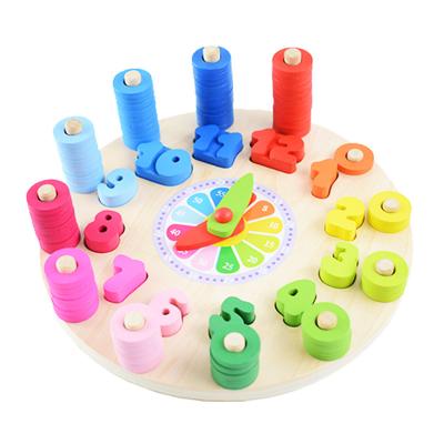 China Earlier Education Montessori Early Education Teaching Aids Math Toys Digital Clock Wooden Toy Count Geometric Shape Matching for sale