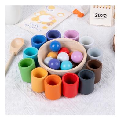 China Educational toy 2022 Balls Cups Wooden Sorter Game Sorting Counting rainbow toys baby Preschool Learning Education montessori wooden toy for sale