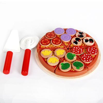 China Simulation Cutting Food Toys 27pcs Pretend Simulation Wooden Kichen Cutting Pizza Set Toys Role Cooking Toy Early Development Toys for Kids Gift for sale