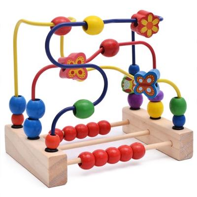 China Fuuny Educational Baby Math Toy Montessori Bird Roller Coaster Wooden Bead Maze Toy For Kids for sale