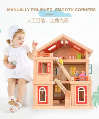 China Environmental Material Children handmade Big Castle kids diy Wooden big doll house for sale