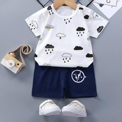 China Anti-Shrink Newborn Baby Pajamas Sets Summer Shorts Sleeve Knitted Cotton Tops Boys Girls Outfits 2 Piece Baby Clothing Sets for sale