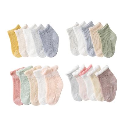 China Summer 5pcs Thin Mesh Children's Anti-Mosquito Socks Solid Color Cotton Baby Breathable Thin Socks for sale