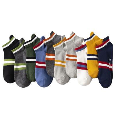 China 1bags 5pcs Non-slip Summer Men's Cotton Upper Socks QUICK DRY Low Thin Stripe Mesh Mouth Anti-odor Sports Socks for sale