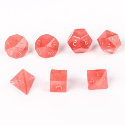 China Polyhedral Dies Set Watermelon 7pcs Polyhedron Red Stone Dies 7Pcs/set Handmade Carved Stone 100% Natural Dies for sale