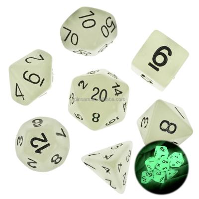 China Squares Shaped Die 7 Glow Set in Dark Polyhedron Casino Die Cut (7 die set) | Role Playing Game Dice | D4, D6, D8, D10, D%, D12, and D20 for sale