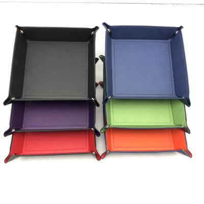 China Custom Square Shaped Rectangle PU Leather Foldable Velvet Dies Portable Rolling Tray for sale