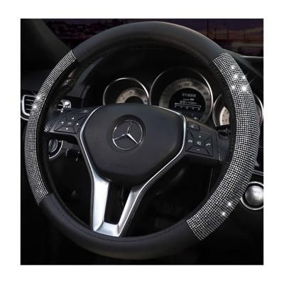 China Mordern Bling Rhinestone Microfiber Leather Car Diamond-Studded Steering Wheel Cover for sale