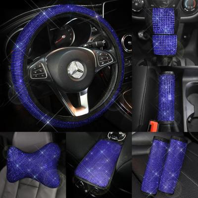 China Hot Blue Diamond Car Diamond Handbrake Gear Cover Diamond-studded Full Wheel Cover Diamond Seat Belt Steering Shoulder Pad for sale