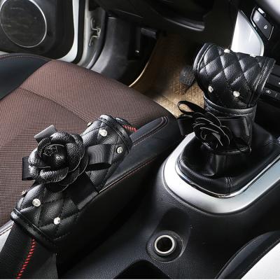 China Business Black Camellia Car Interior Set Universal Handbrake Shift Cover Gear Cover Seat Cover for sale