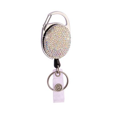 China Alloy + Adjustable Full Drill Oval Diamond Metal Buckle Key Chain With Breastpiece Hooks To Pass for sale