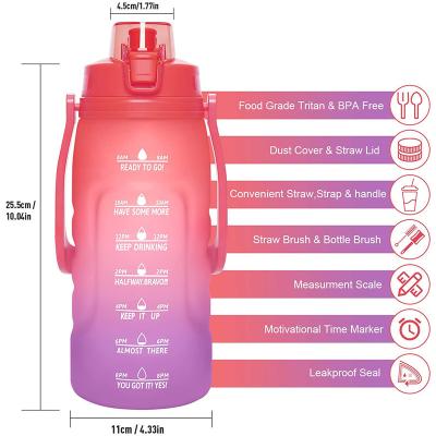 China Half Gallon Stocked Water Bottle with Straw and Double Handle, Motivational 64oz Water Bottle with BPA Marker Leak Proof Free Time for Camping for sale