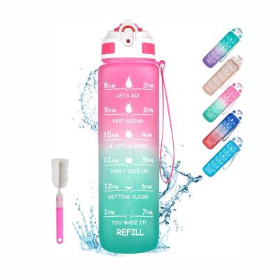 China Sustainable 32OZ BPA Free Time Marker Frosted Plastic Water Bottle Motivational Fitness With Straw for sale