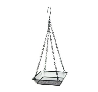 China Viable Metal Mesh Bird Bowl Feeder Square Hanging Seed Feeder for sale