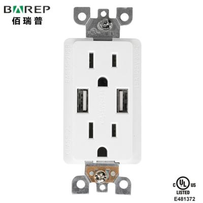 China Hot Sale Barep BAS15-2USB Residential/Multipurpose Model USB Wall Socket Outlet Receptacle for sale