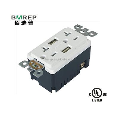 China US Types Electric Double USB Charger Receptacle Dual USB Wall Socket Universal High Speed ​​Charger Receptacle With TR 20A TR-BAS20-2USB for sale