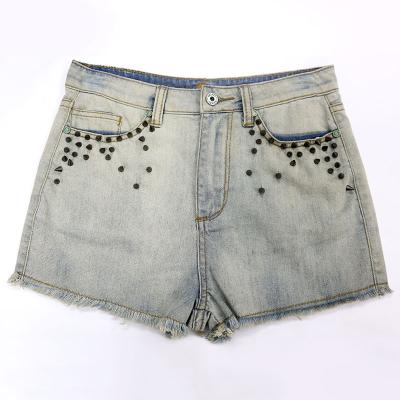 China Breathable custom high waisted metallic plus size women overall washed indigo black 90s ripped denim shorts for women for sale