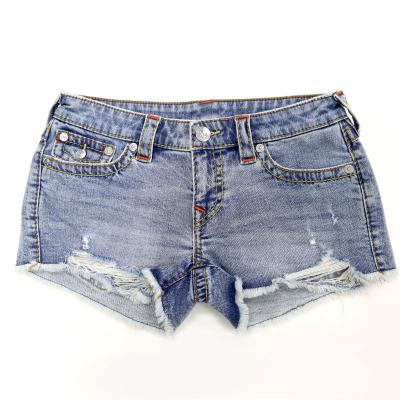 China Breathable custom dark womens custom acid wash y2k distressed diamond denim shorts for sale