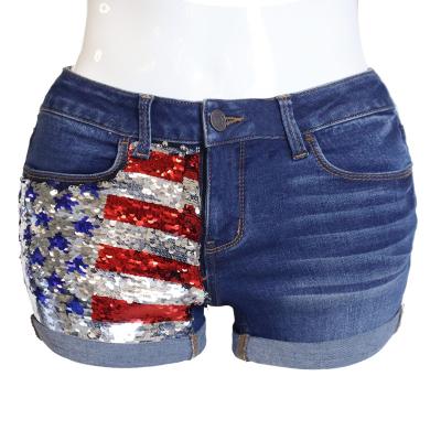 China Breathable Summer Denim Hot Shorts Sexy Snack Usa Flag Patches Booty Shorts Plus Size Denim Ripped Jeans Shorts For Women for sale