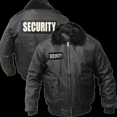 China Customize long sleeve fur collar men windbreaker waterproof black puffy winter jacket security guard officer uniform for sale