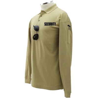 China Customize logo high quality long sleeve quick dry khaki cotton security uniform mens polo shirts for sale