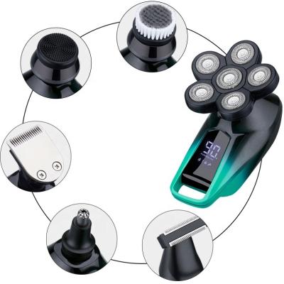 China Six Blade New Design Rechargeable Shaver Head Chain 6 Heads Six In 1 Head Rotating Body Men Face Electric Shaver With LCD Display for sale