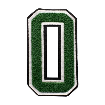 China Sustainable Diy Towel Embroidery green zero number Patches Iron On Chenille Colorful Iron numbers Patches for sale