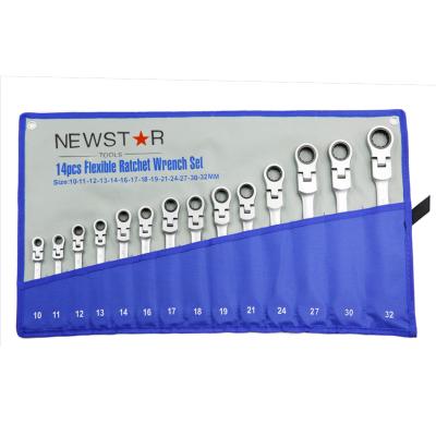 China Industry 14 Piece Combination Ratchet Torque Wrench Flexible Wrench Set for sale