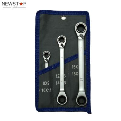 China 3 Sets/12Pcs Convenient Professional 4 in 1 Open End Fix Reversible Ratchet Wrench in Tool Bag for sale