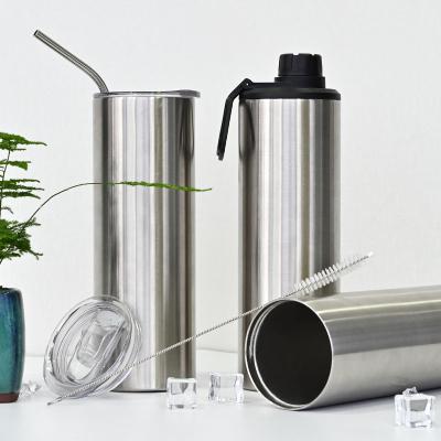 China 20oz Stainless Steel Viable Double Wall Glitter Sublimation Blanks Stainless Tumbler Straight With Straw for sale