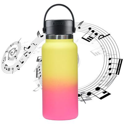 China Business 16OZ simple modern OEM stainless steel vacuum insulated bluetoo speaker water bottle with straw for sale