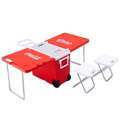 China Waterproof Folding Ice Cooler Chest Set Trolley Style Cooler Box With Cup Holder for sale