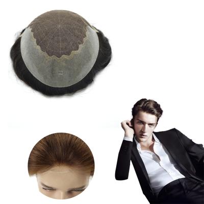 Cina Cheap Price Swiss Hair Toupee Front With Pu Men Hair Multiple Size Lace Colors Full Lace Men's Toupee With Clip in vendita