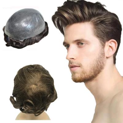 China 04mm-06mmPU Factory Sell Indian Remy Hair Pu Base Hair Replacement Unit Men Toupee à venda