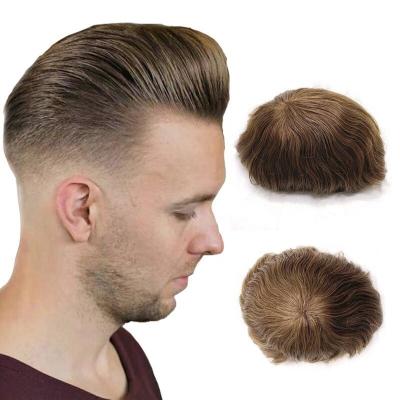 Cina Factory direct supply 04mm-06mmPU skin hairpiece Swiss curly blonde men's thin lace men's hairpiece in vendita