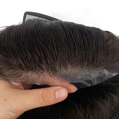 Китай 0.04mm-0.06mmPU Full Silicone Toupee Tied Thin PU Skin Gray Men Toupee Human Hair Accessories For Men продается