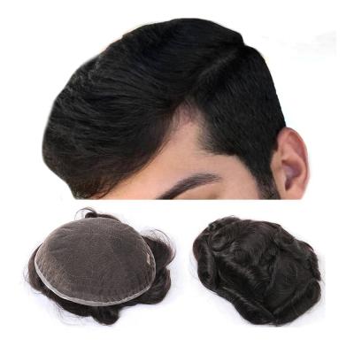 Κίνα Hot Selling Mens Full Swiss Lace Base Mens Toupee With Natural Black Hair For Men's Thin Swiss 70 Lace Mono Poly Hair Wig For Male προς πώληση