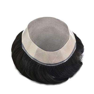 China Custom Bondy Style Hot Sale Mens Hair Toupee With Mono Lace Fine With PU Cutout Around 1B80 Color à venda