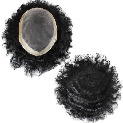 China Highest Quality Men's Hairpiece Bondy and Afro Npu Style Afro Hair Toupee Mono Hair Wig Base Curly Npu Wig Te koop