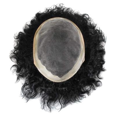 Cina Highest Quality Men's Hairpiece Bondy and Afro Npu Style Afro Hair Toupee Mono Hair Wig Base Curly Npu Wig in vendita