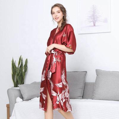 China Customized Floral Non-Toxic Cheap Simple Style Silk Satin Night Dress With Label For Bridesmaid Party Gift for sale